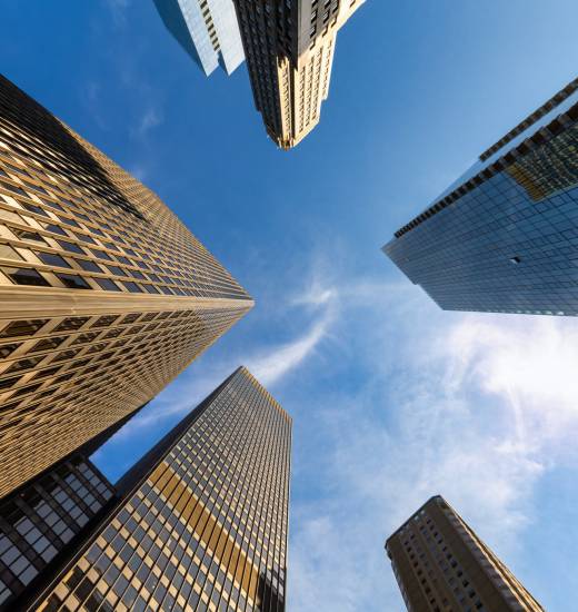Upwards view of Chicago skyscrapers. Chicago is the most populous city in the U.S. state of Illinois and in the Midwestern United States.